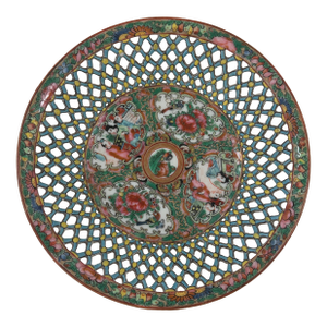 Antique Chinese Export Rose Medallion Reticulated Porcelain Bowl
