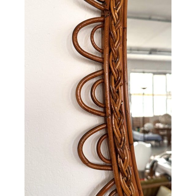 Large Vintage Italian Organic Wall Mirror in Rattan and Bamboo, 1960s For Sale - Image 10 of 15