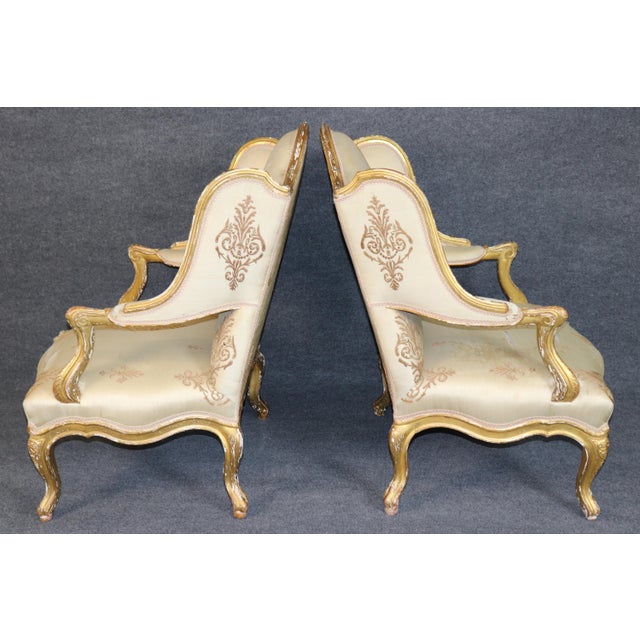 Late 19th Century Pair 19th C French Louis XV Style Giltwood Wingback Chairs For Sale - Image 5 of 14