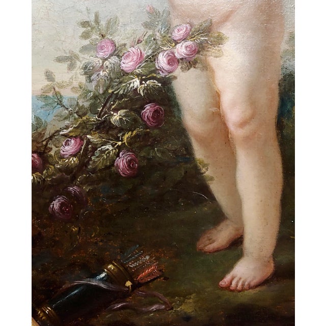 Cupid W/ Bow and Arrow -18th Century French Oil Painting For Sale In Los Angeles - Image 6 of 10