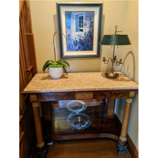 19th Century French Empire Mahogany Console Table With Marble Top and Mirror For Sale In Seattle - Image 6 of 9