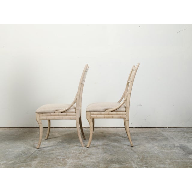 Cream Pair of Midcentury Faux Bamboo Side Chairs with Saber Legs and New Upholstery For Sale - Image 8 of 11