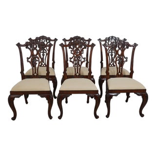Set of 6 Maitland Smith Rococo Carved Mahogany Dining Room Chairs For Sale