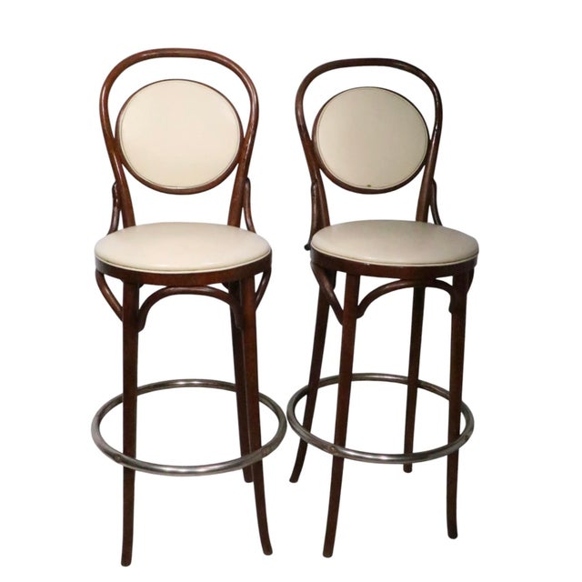 Mid-Century Modern Pr. Bar Height Bentwood Stools by L & B Products Corp. After Thonet C 1981 For Sale - Image 3 of 14