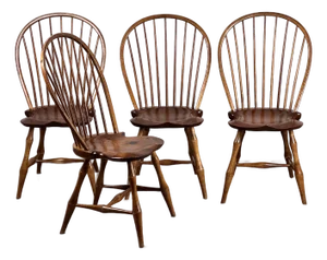 Vintage Set of Four d.r. Dimes Bow Back Windsor Chairs (Bamboo)