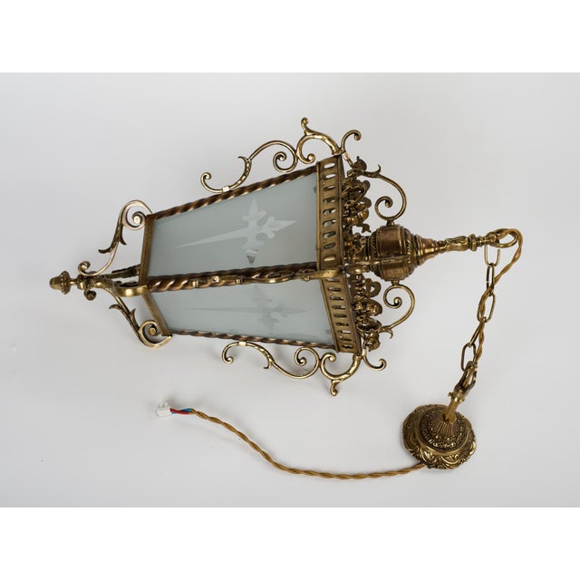 1950s 1950s Brass & Etched Glass Cross Lantern For Sale - Image 5 of 11