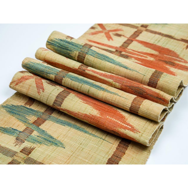 Contemporary Japanese Asa Linen Table Runner with Kasuri Ikat Grid by Renaras For Sale - Image 3 of 6
