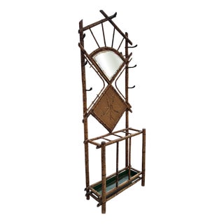Bamboo and Rattan Hallway Coat Rack, Early 20th Century For Sale