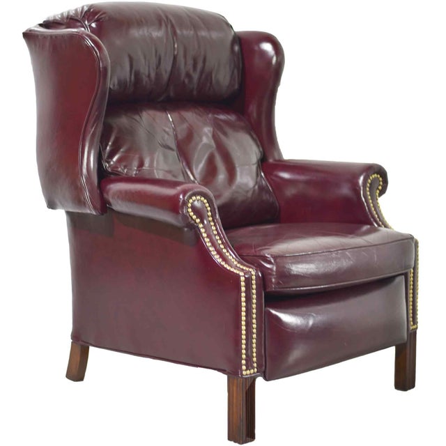 Vintage Traditional Oxblood Leather Wingback Reclining Library Chair by Bradington Young For Sale - Image 15 of 15