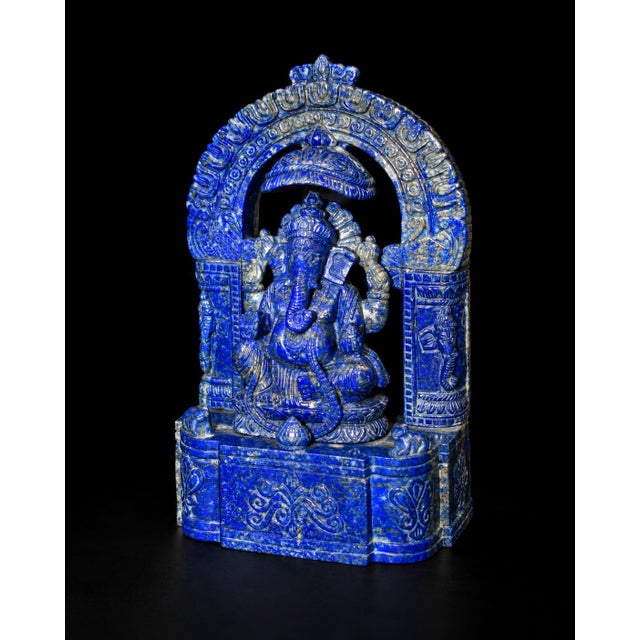 2020s Finest Lapis Lazuli Ganesha 8.5" Hand Carved Gemstone Indian God Sculpture For Sale - Image 5 of 14