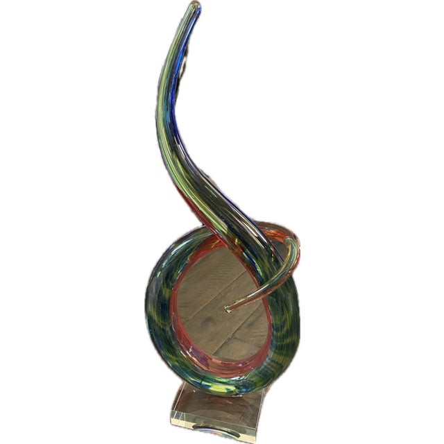 Art Deco Vintage Murano Attributed Blue, Green & Red Love Knot For Sale - Image 3 of 3