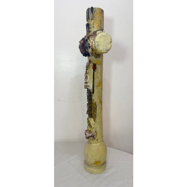 Large 1700's Antique Polychromed Carved Folk Art Wood Religious Crucifix Cross For Sale - Image 13 of 18