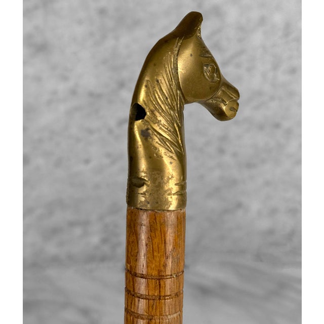 Wood Vintage Traditional Equestrian Brass & Oak Horse Head Shoe Horn - 17" For Sale - Image 7 of 10
