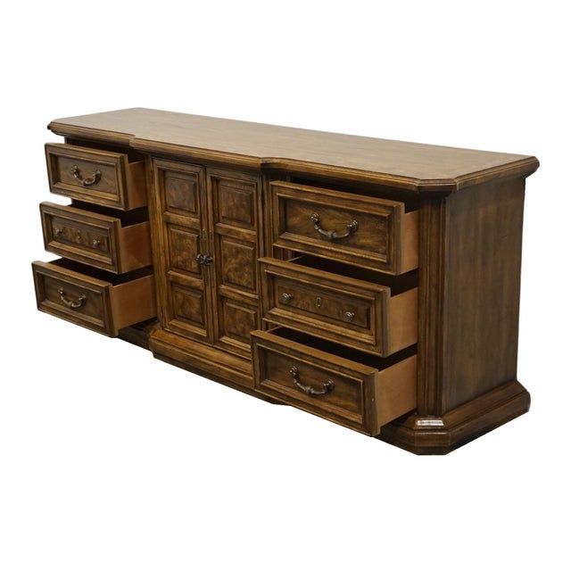 American of Martinsville Solid Walnut Italian Mediterranean 79″ Triple Door Dresser 2384-216 For Sale In Kansas City - Image 6 of 12