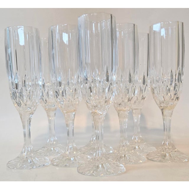 Vintage French Crystal Champagne Flutes- Set of Eight For Sale - Image 15 of 15