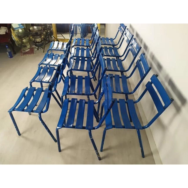 Blue Metal Dining Chairs, Set of 14 For Sale - Image 9 of 18