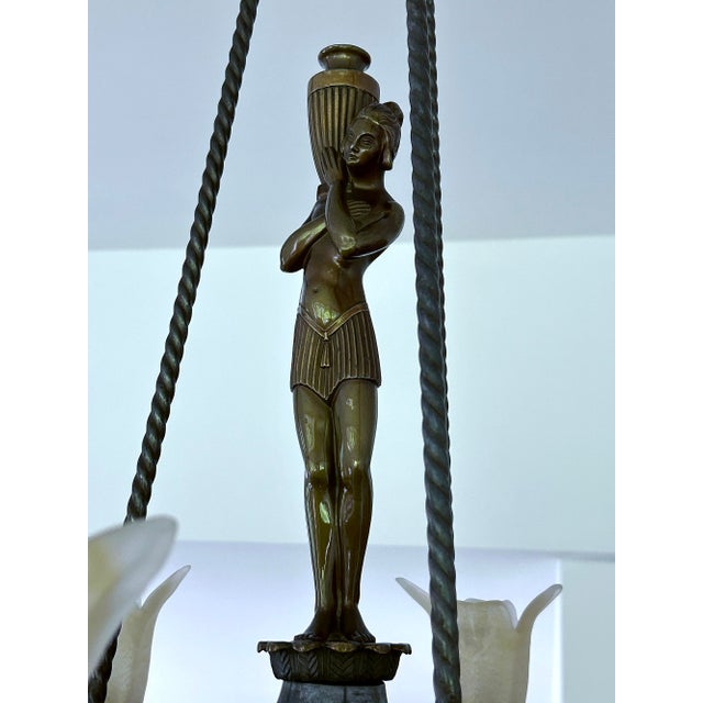 Large Art Deco Sculptural Chandelier in Bronze and Glass, 1930s For Sale - Image 18 of 18