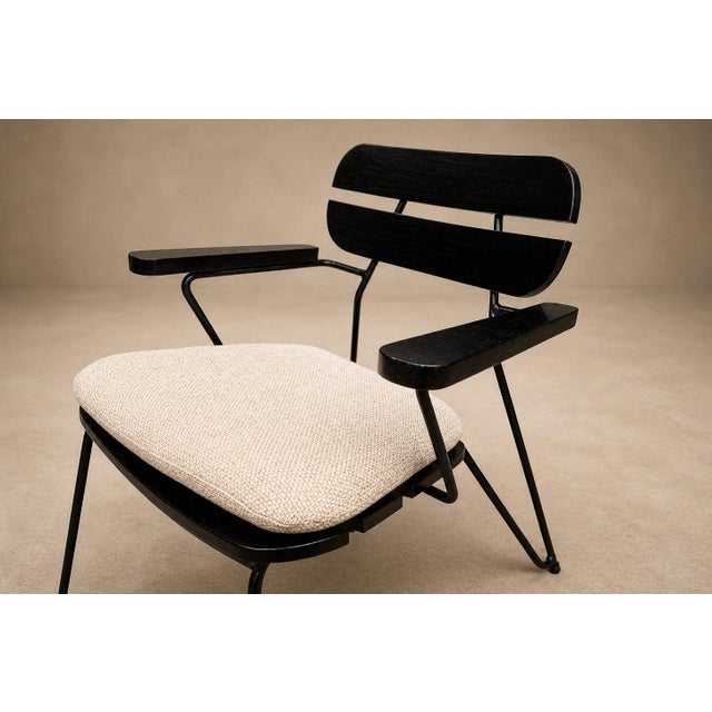 1950s Three Armchairs in Ebonized Wood & Metal With Loose Cushion, Carlo Hauner, 1950s For Sale - Image 5 of 18