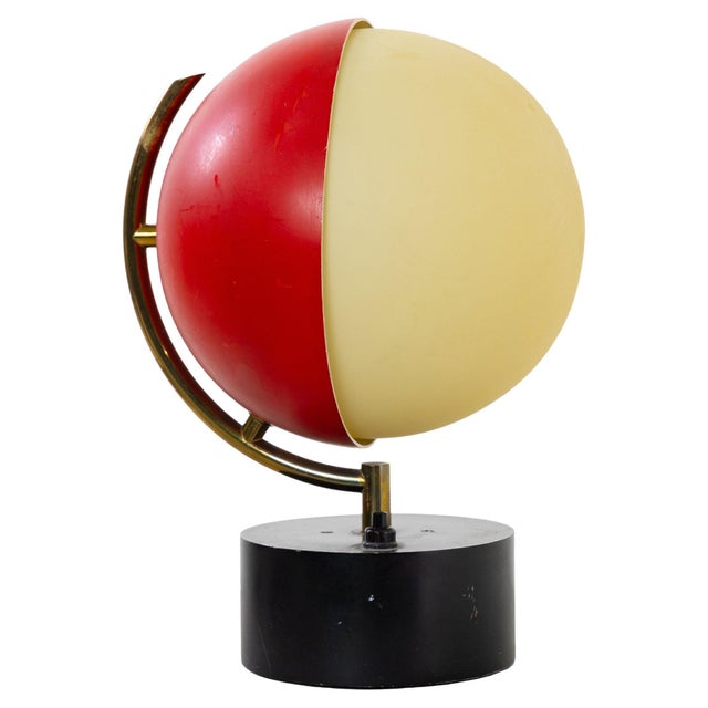 Angelo Lelli for Arredoluce Model # 12794 table lamp. Enameled metal, brass, frosted glass.