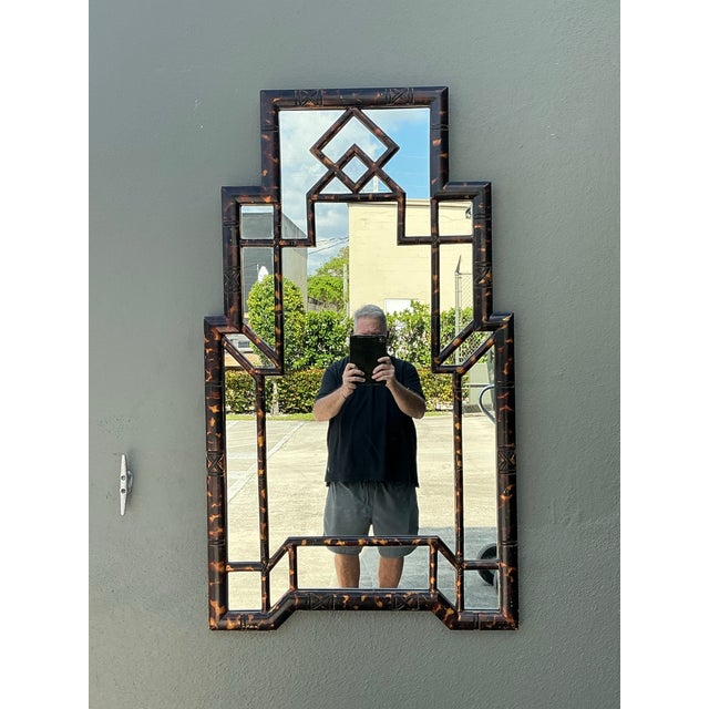 Wood Vintage Tortoise Bamboo Mirror For Sale - Image 7 of 12