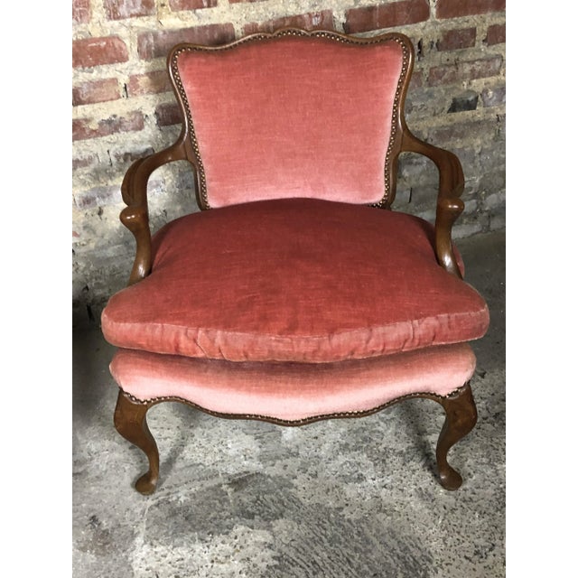 Wood Set of Mid-Century English Oak and Pink Velvet Lounge Chairs For Sale - Image 7 of 13