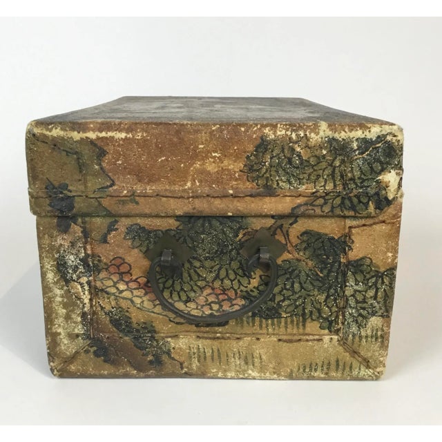 19th Century Asian Hand Painted Hide Box For Sale - Image 4 of 12