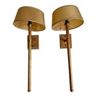 1990s Fine Art Lamps Gold Leaf Torchère Sconces - A Pair For Sale