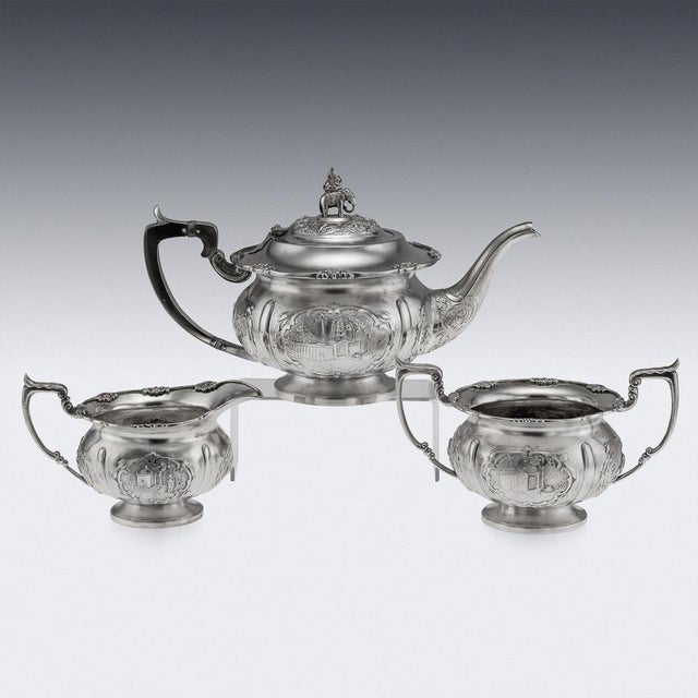 Antique Indian Silver Tea Set from Bangalore, 1890, Set of 3 For Sale - Image 4 of 18