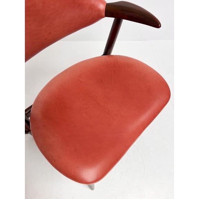 1970s Red Colored Leather Cowhorn Chair, 1970s For Sale - Image 5 of 16