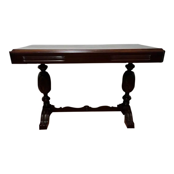 Vintage Jacobean Baroque Style Mahogany Expanding Trestle Base Library ...