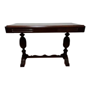 Vintage Jacobean Baroque Style Mahogany Expanding Trestle Base Library Table to Dining Table.