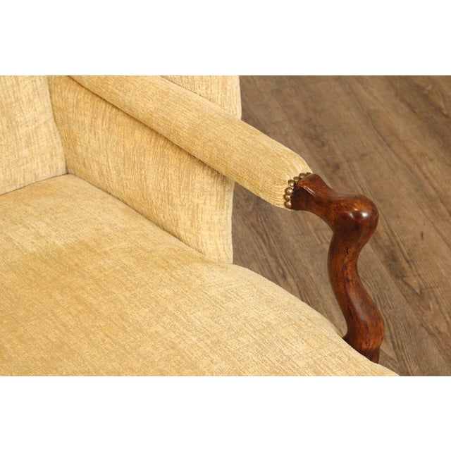 Late 20th Century French Louis XIII Style Carved Frame Wing Chair For Sale - Image 5 of 12