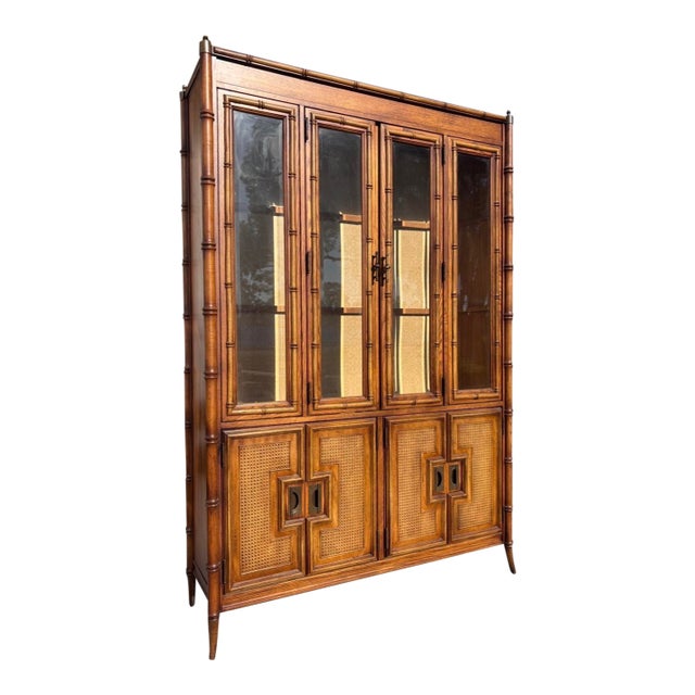 Hollywood Regency Stanley Faux Bamboo Hutch For Sale