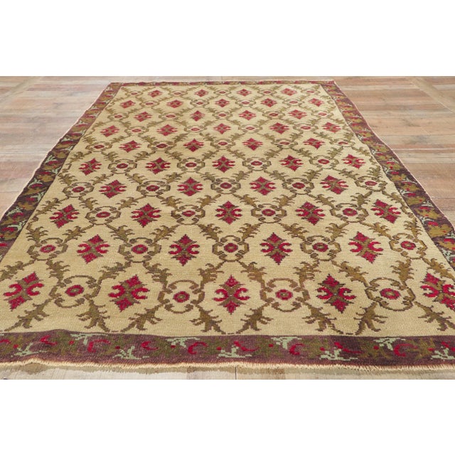 Tan Vintage Turkish Oushak Rug, 04'11 X 08'03 For Sale - Image 8 of 10
