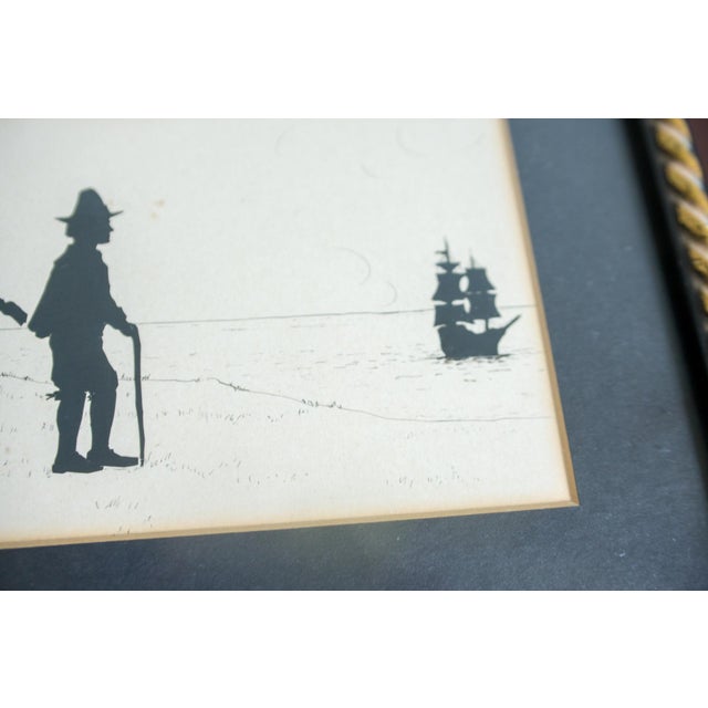 Antique Pilgrim Silhouette C. 1920 Framed Cut Paper & Ink Art, Signed Provenance Judge Charles Barker Wheeler, New York Supreme Court For Sale - Image 11 of 11