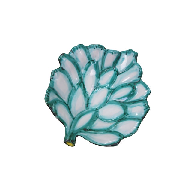 4 mid century Italian Majolica pottery Artichoke leaf bowls / plate / dish. Made in Italy. Dimensions: 6.75" x 7.25" x...