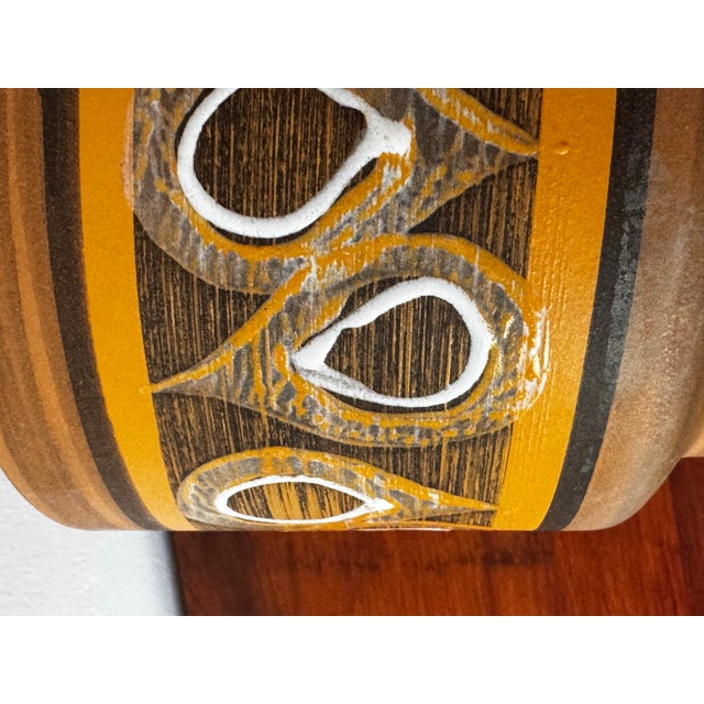 Ceramic Vintage Mid-Century Ceramic Planter With Dimensional Fat Lava Style Glaze, Orange Brown & Teal For Sale - Image 7 of 12