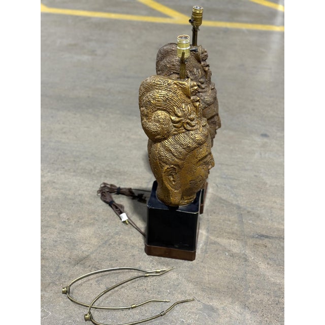 1960s James Mont Style Buddha Head Lamps - a Pair For Sale - Image 10 of 18