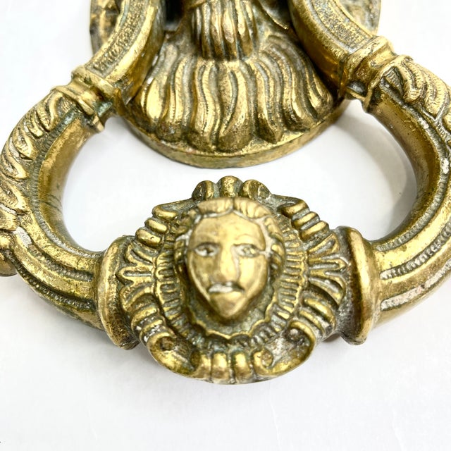 Brass Antique Lion Head Brass Door Knocker For Sale - Image 8 of 11
