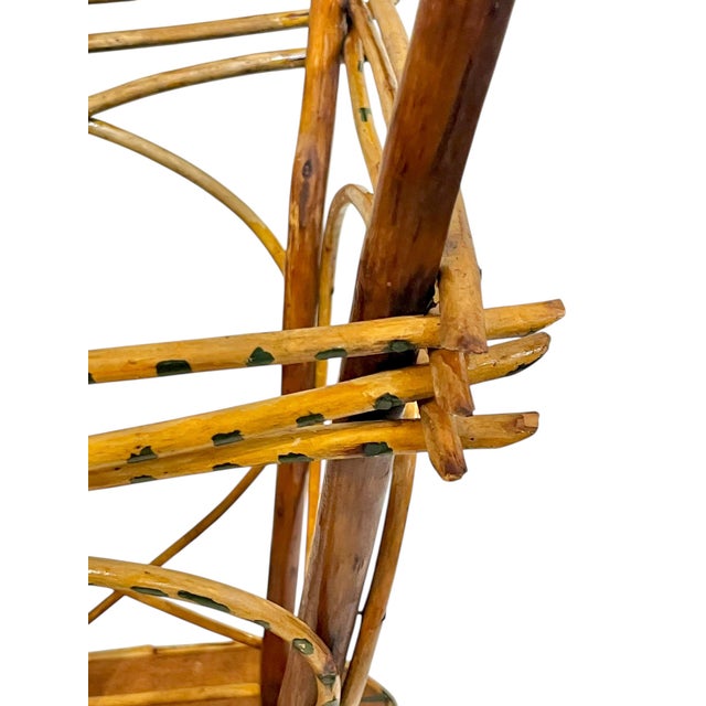 Rustic Adirondack Twig Side Table With Hand-Painted Green Accents – Folk Art Cabin Style For Sale - Image 14 of 17