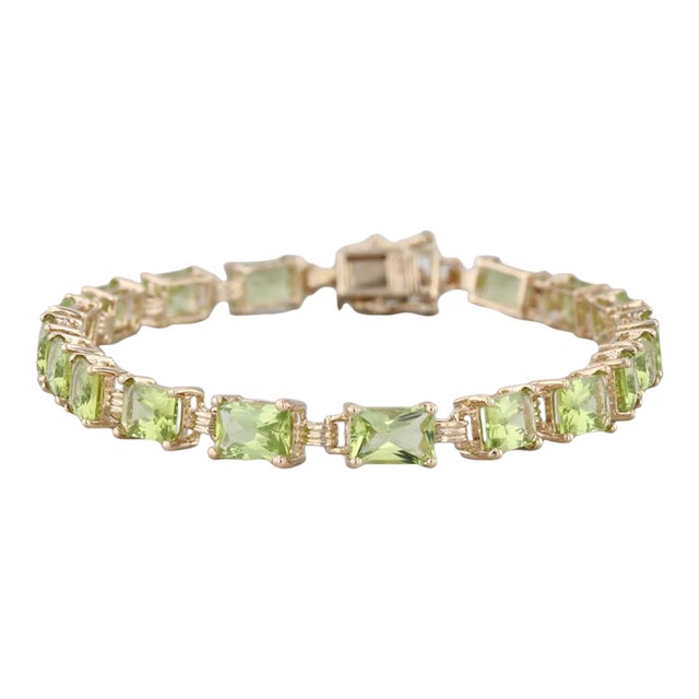 13.30ctw Peridot Tennis Bracelet 10k Yellow Gold 6.75" 4.8mm For Sale