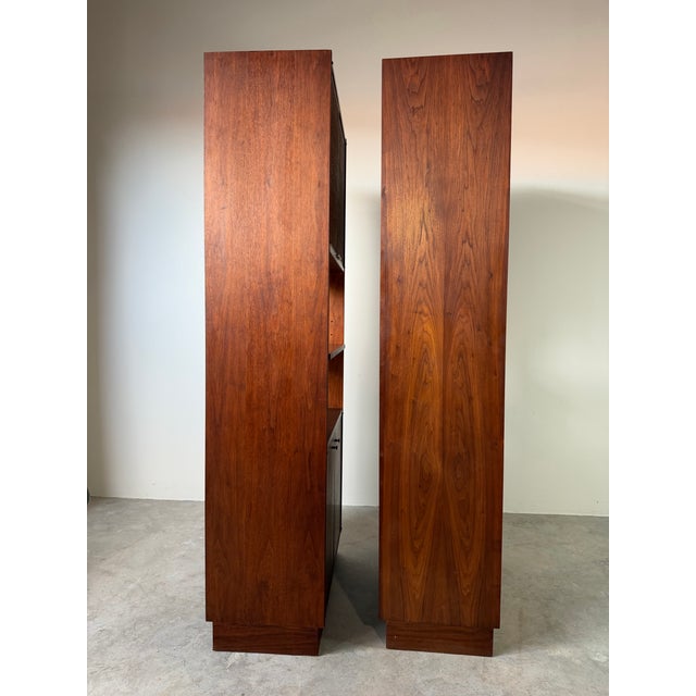 1960s Mid-Century Modern Jack Cartwright for Founders Furniture Walnut & Cane Storage Cabinets – A Pair For Sale - Image 4 of 16