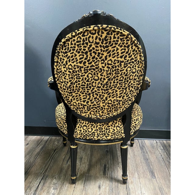 1960s Animal Print Ebonized Jansen French Style Armchairs - Pair For Sale - Image 5 of 8