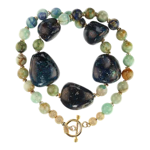 Chrysocolla Necklace With Gorgeous Focal & Goldy Accents