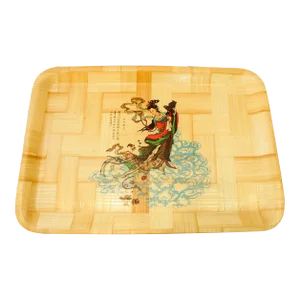 Vintage Asian Chinese Bamboo Large Rectangular Serving Tray