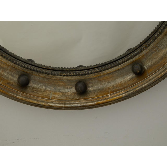 Early 20th Century English 1900s Silver Leaf Beaded Convex Bullseye Mirror with Ebonized Accents For Sale - Image 5 of 9