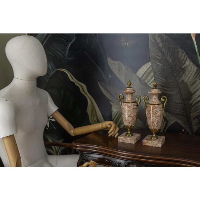 Neo-Classical French Pink Marble Urns with Bronze Mounts, 1920s, Set of 2 For Sale - Image 10 of 18