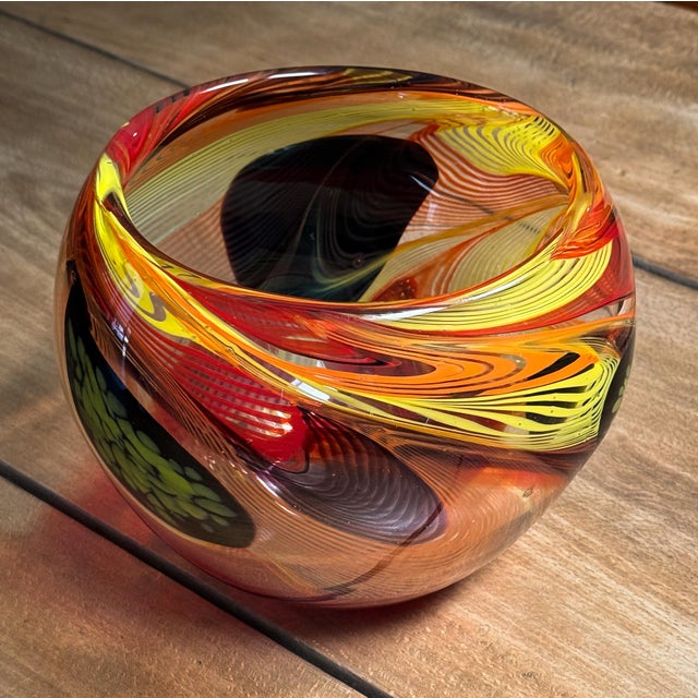 A fine Mid-Century Murano art glass bowl from Italy, handcrafted by artists using traditional glassblowing techniques -...