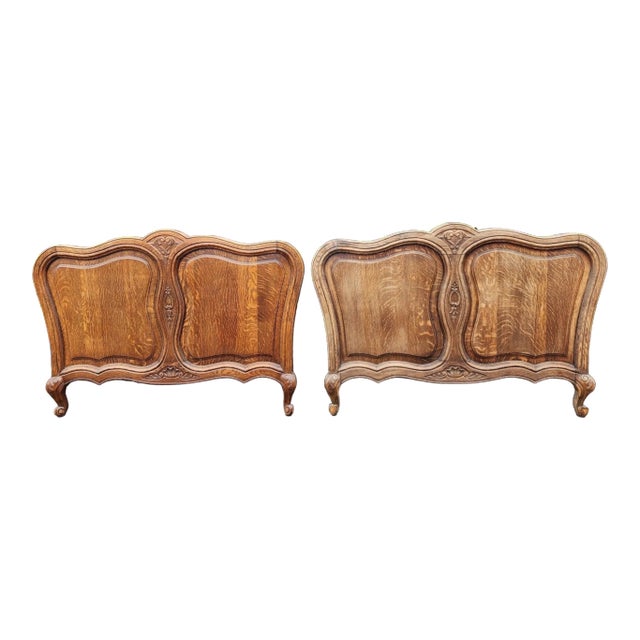 Antique Quartersawn Tiger Oak Victorian Louis XIV Style French Twin