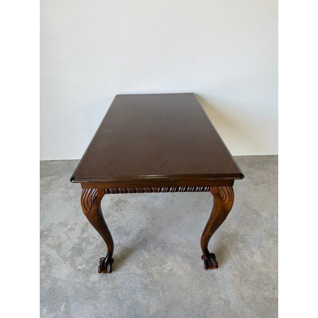 Vintage Georgian Style Carved Mahogany Wood Coffee Table With Claw Feet For Sale - Image 9 of 18